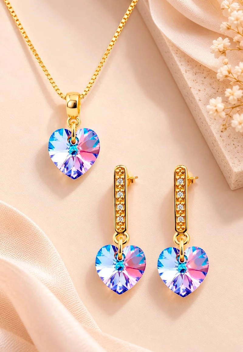 CONJUNTO JOYAS MONTERO ROMANCE GOLD CRISTALES GENUINOS VITRAL LIGHT - 2