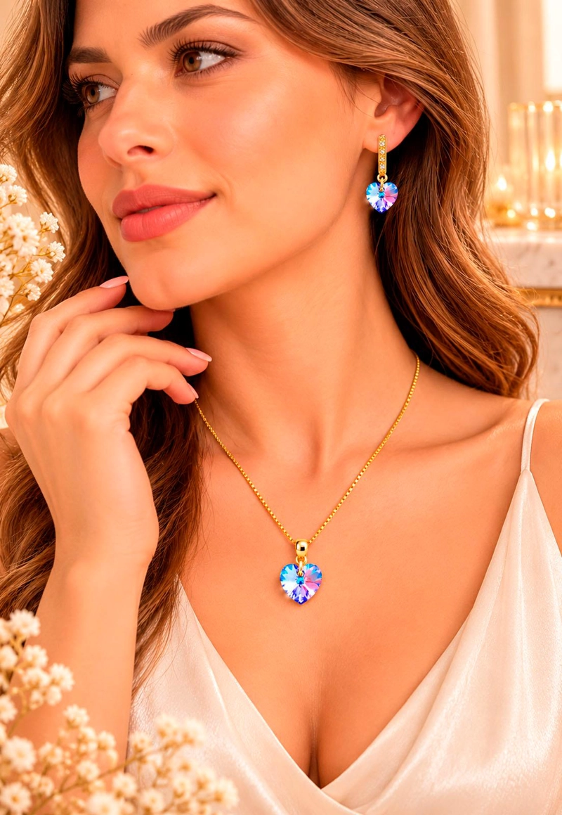 CONJUNTO JOYAS MONTERO ROMANCE GOLD CRISTALES GENUINOS VITRAL LIGHT - 4