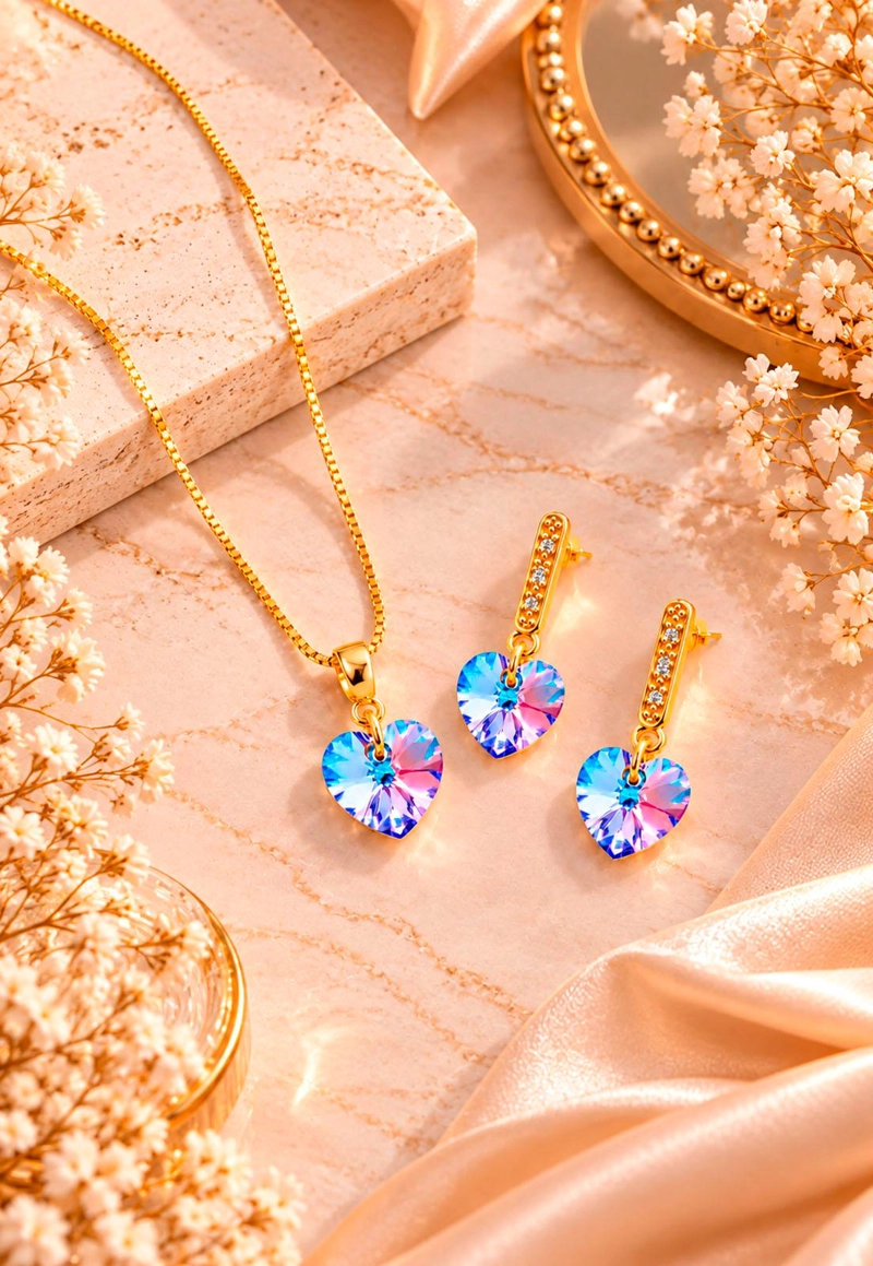 CONJUNTO JOYAS MONTERO ROMANCE GOLD CRISTALES GENUINOS VITRAL LIGHT - 5