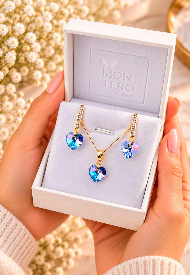 CONJUNTO JOYAS MONTERO ROMANCE GOLD CRISTALES GENUINOS VITRAL LIGHT - 6