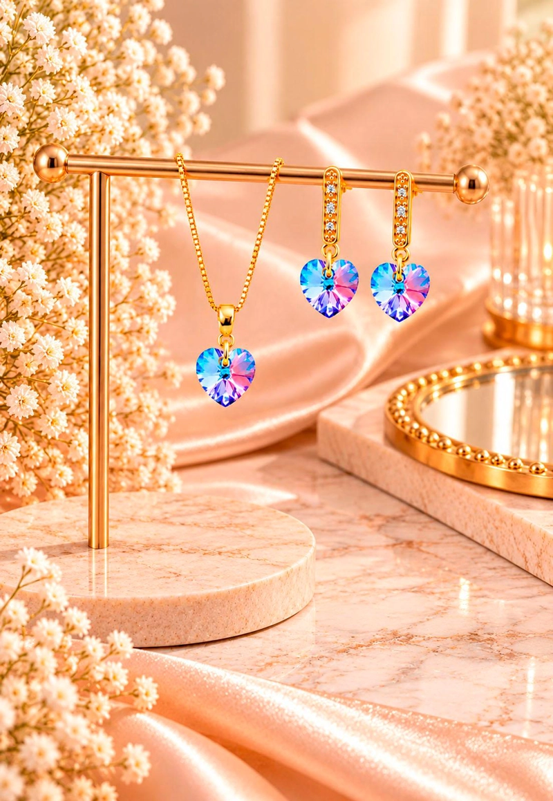 CONJUNTO JOYAS MONTERO ROMANCE GOLD CRISTALES GENUINOS VITRAL LIGHT - 7