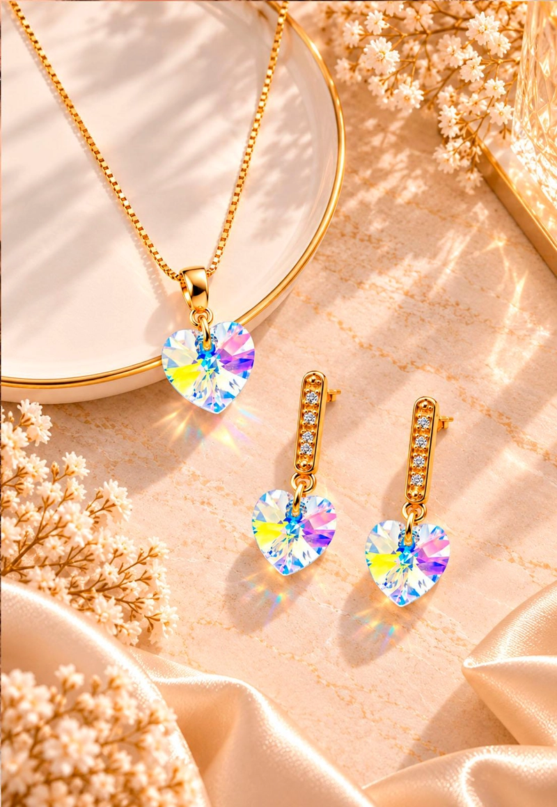 CONJUNTO JOYAS MONTERO ROMANCE GOLD CRISTALES GENUINOS AURORA BOREAL - 2