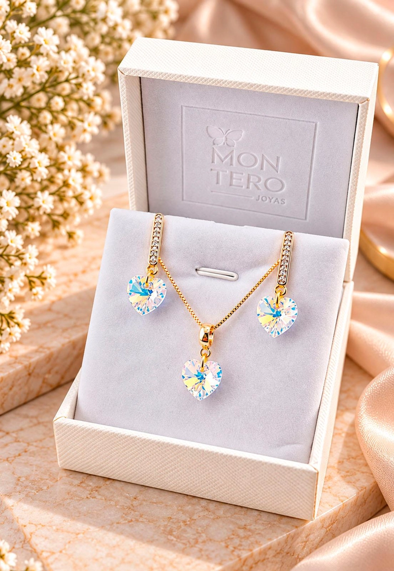 CONJUNTO JOYAS MONTERO ROMANCE GOLD CRISTALES GENUINOS AURORA BOREAL - 3
