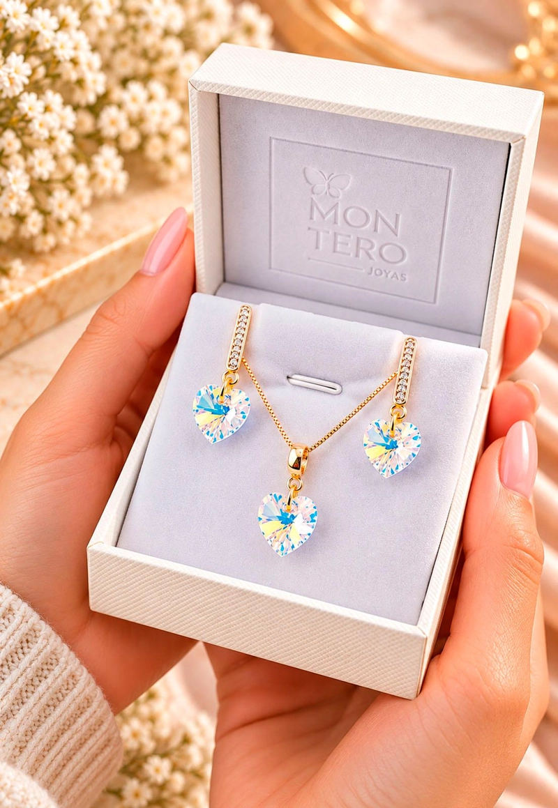 CONJUNTO JOYAS MONTERO ROMANCE GOLD CRISTALES GENUINOS AURORA BOREAL - 5