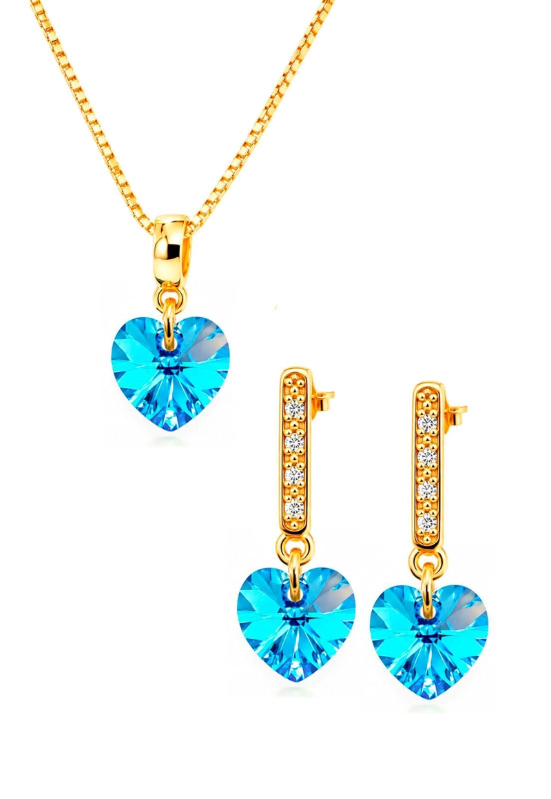 CONJUNTO JOYAS MONTERO ROMANCE GOLD CRISTALES GENUINOS AQUAMARINE - 1