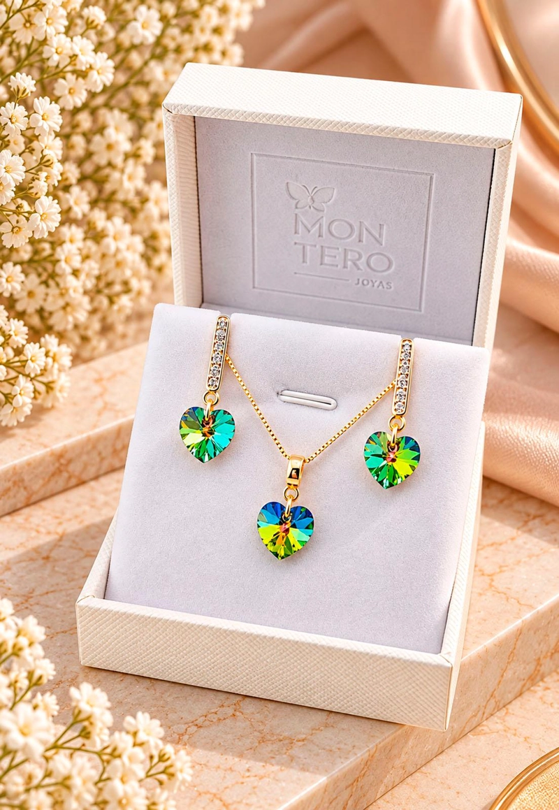 CONJUNTO JOYAS MONTERO ROMANCE GOLD CRISTALES GENUINOS VITRAL MEDIUM - 3