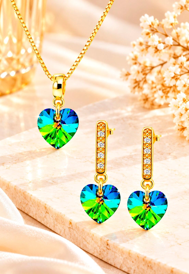CONJUNTO JOYAS MONTERO ROMANCE GOLD CRISTALES GENUINOS VITRAL MEDIUM - 5