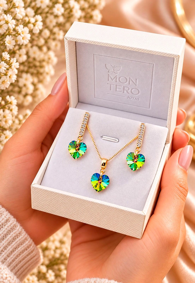 CONJUNTO JOYAS MONTERO ROMANCE GOLD CRISTALES GENUINOS VITRAL MEDIUM - 7