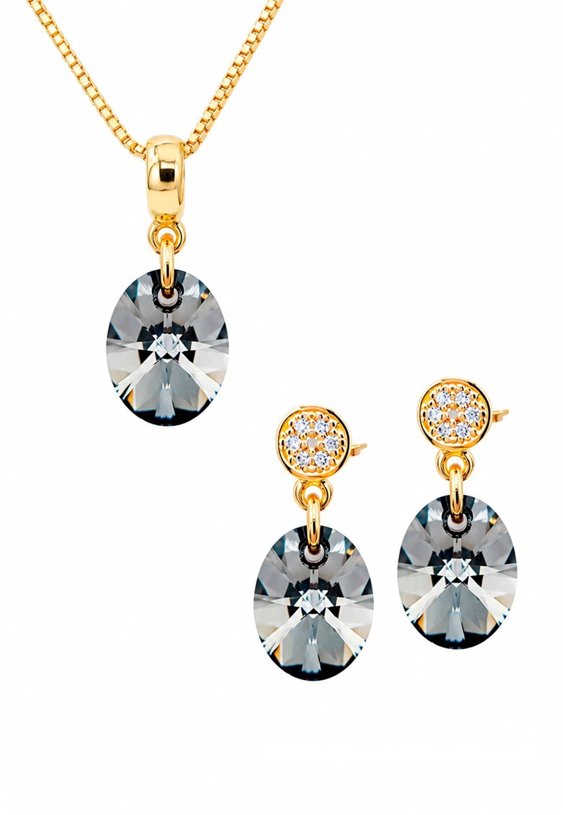 CONJUNTO JOYAS MONTERO PRAGA GOLD CRISTALES GENUINOS SILVER NIGHT - 1