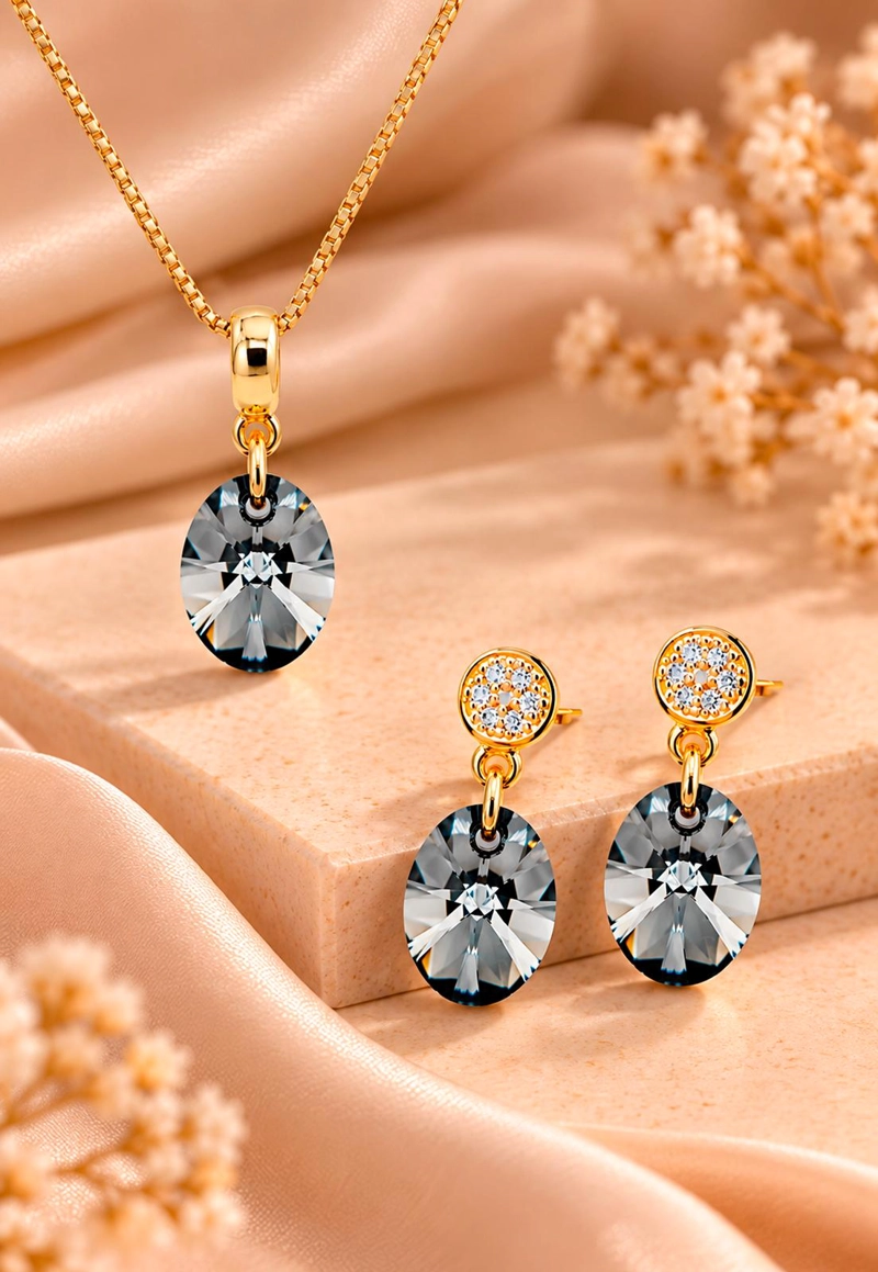 CONJUNTO JOYAS MONTERO PRAGA GOLD CRISTALES GENUINOS SILVER NIGHT - 2