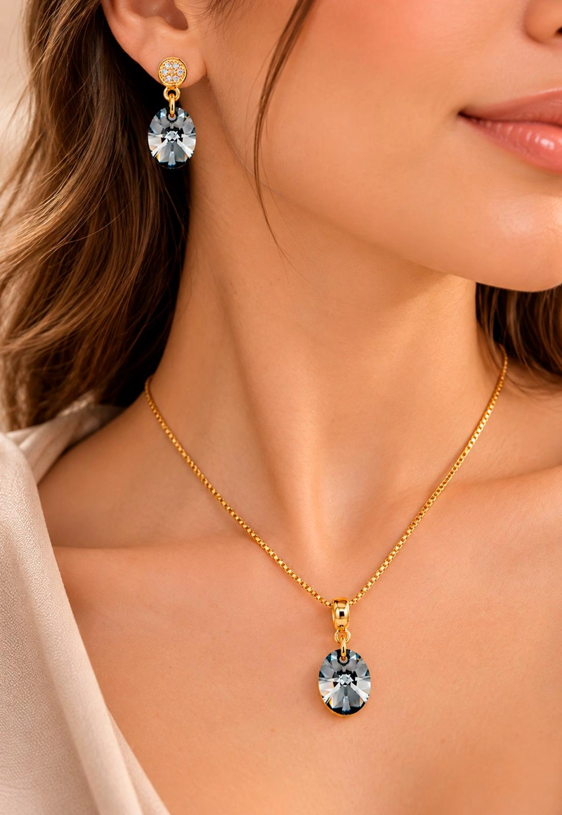 CONJUNTO JOYAS MONTERO PRAGA GOLD CRISTALES GENUINOS SILVER NIGHT - 4