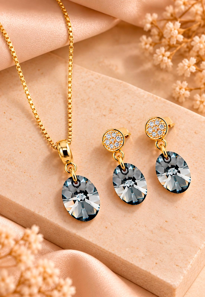 CONJUNTO JOYAS MONTERO PRAGA GOLD CRISTALES GENUINOS SILVER NIGHT - 5