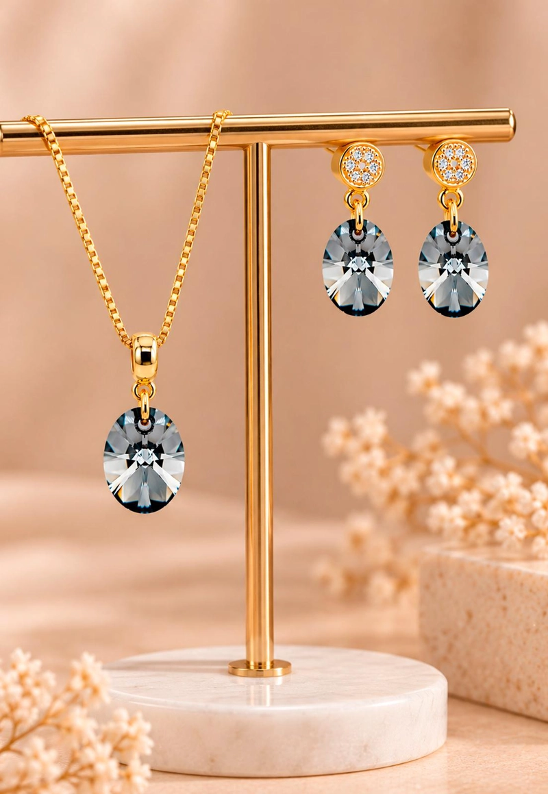 CONJUNTO JOYAS MONTERO PRAGA GOLD CRISTALES GENUINOS SILVER NIGHT - 6