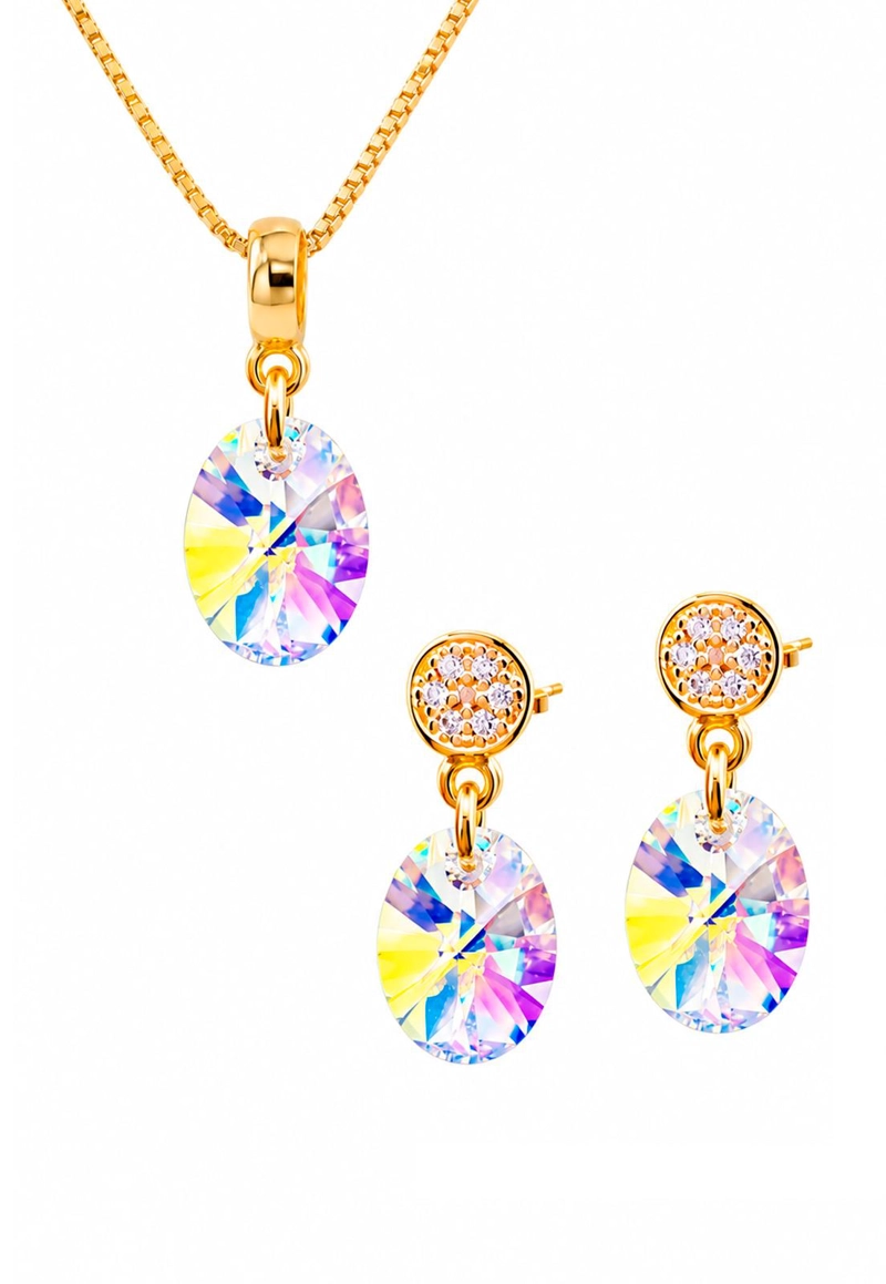 CONJUNTO JOYAS MONTERO PRAGA GOLD CRISTALES GENUINOS AURORA BOREAL - 1