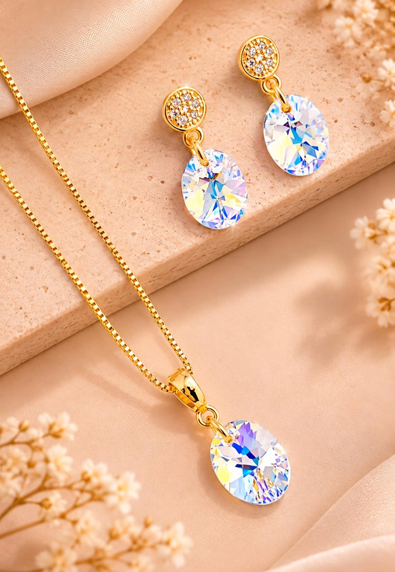 CONJUNTO JOYAS MONTERO PRAGA GOLD CRISTALES GENUINOS AURORA BOREAL - 2