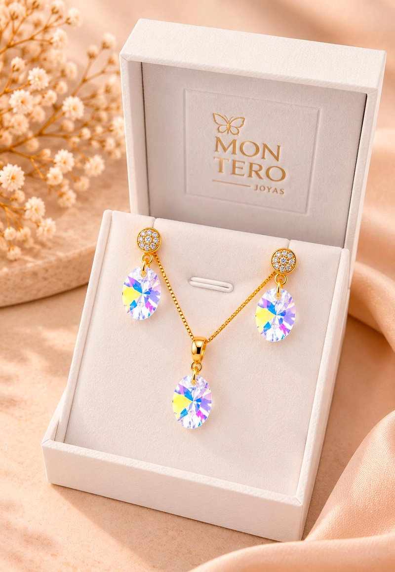 CONJUNTO JOYAS MONTERO PRAGA GOLD CRISTALES GENUINOS AURORA BOREAL - 3