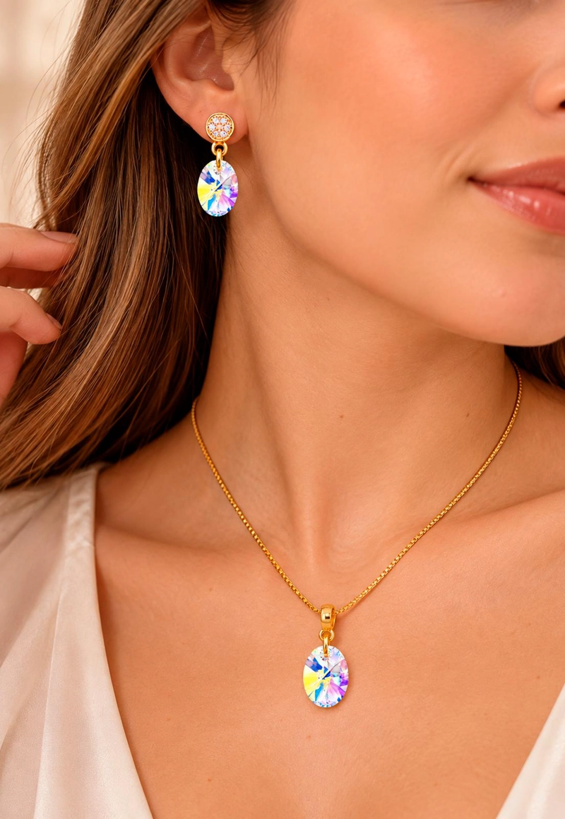 CONJUNTO JOYAS MONTERO PRAGA GOLD CRISTALES GENUINOS AURORA BOREAL - 4