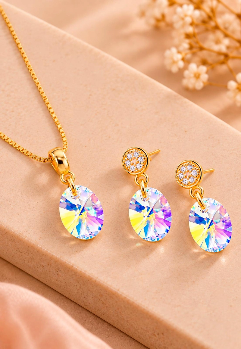 CONJUNTO JOYAS MONTERO PRAGA GOLD CRISTALES GENUINOS AURORA BOREAL - 5