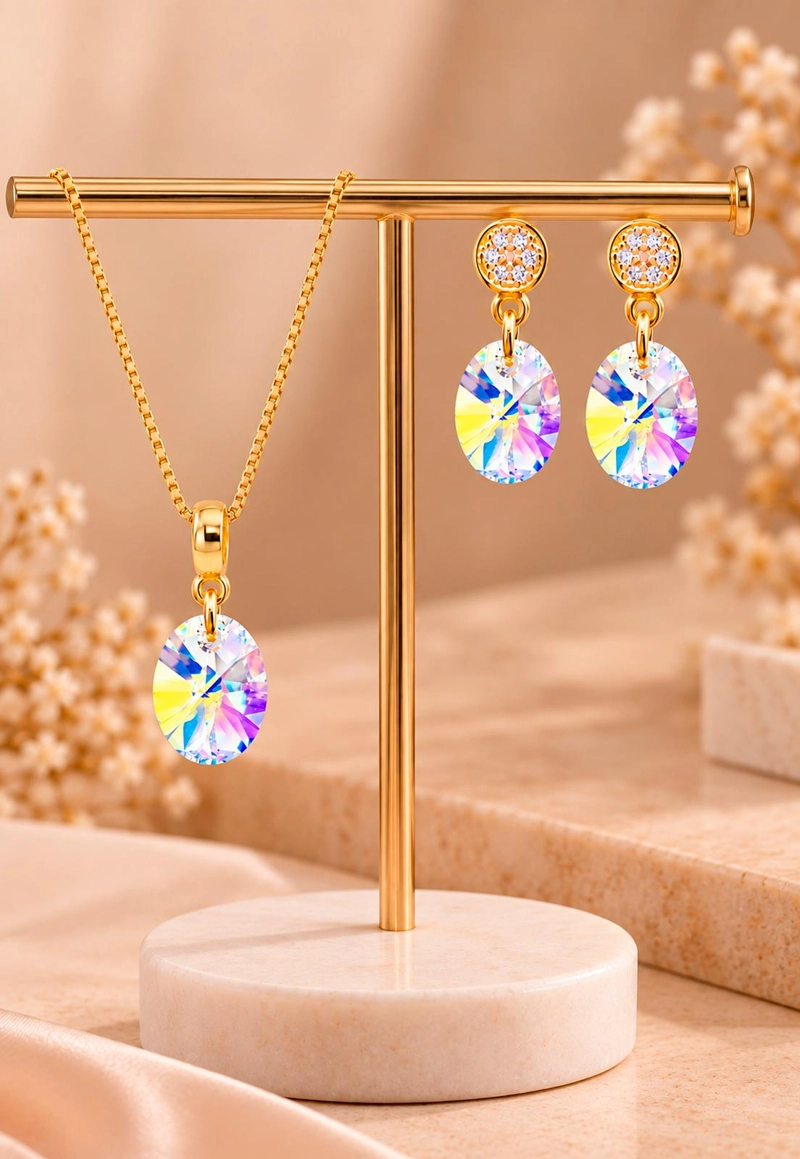 CONJUNTO JOYAS MONTERO PRAGA GOLD CRISTALES GENUINOS AURORA BOREAL - 6