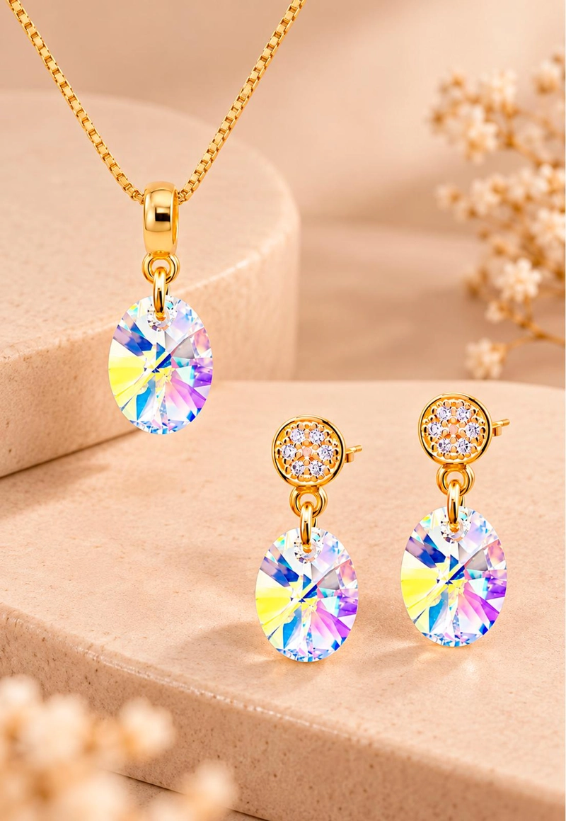 CONJUNTO JOYAS MONTERO PRAGA GOLD CRISTALES GENUINOS AURORA BOREAL - 7
