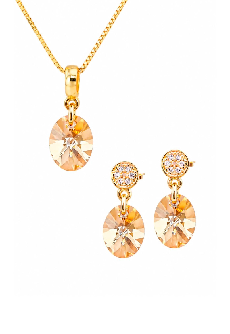 CONJUNTO JOYAS MONTERO PRAGA GOLD CRISTALES GENUINOS GOLDEN SHADOW - 1