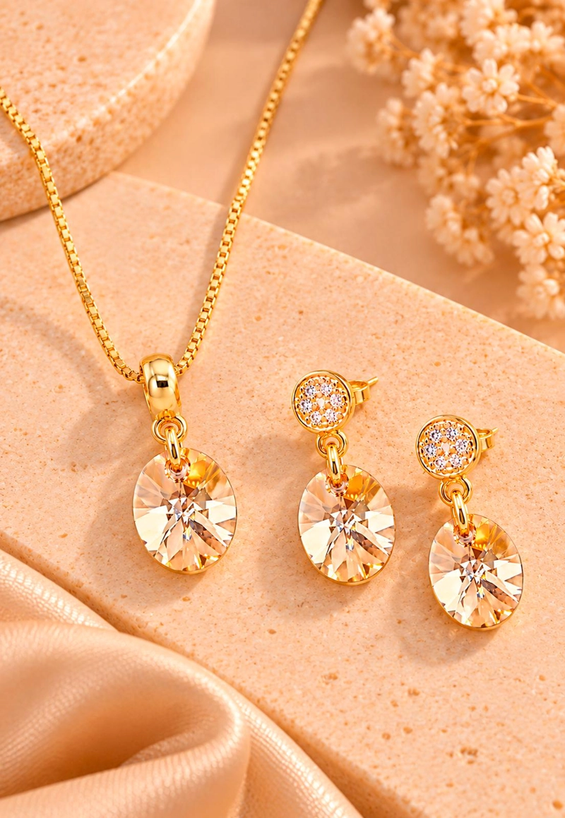 CONJUNTO JOYAS MONTERO PRAGA GOLD CRISTALES GENUINOS GOLDEN SHADOW - 2
