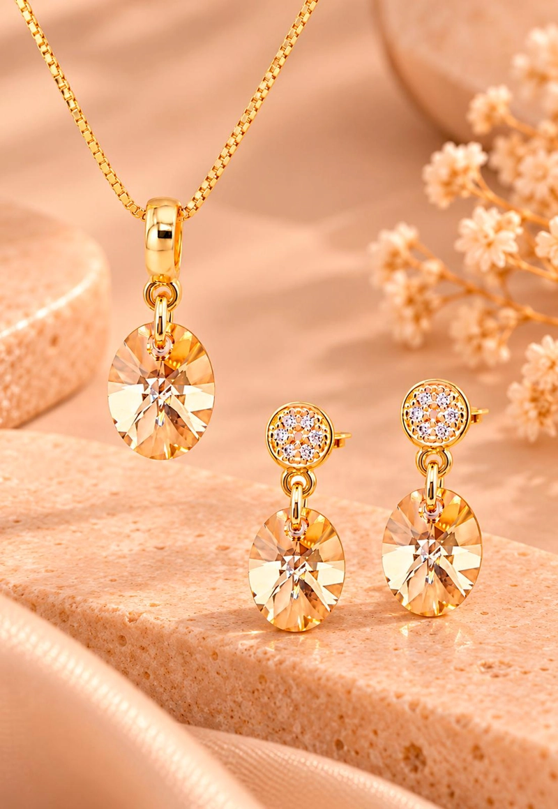 CONJUNTO JOYAS MONTERO PRAGA GOLD CRISTALES GENUINOS GOLDEN SHADOW - 5