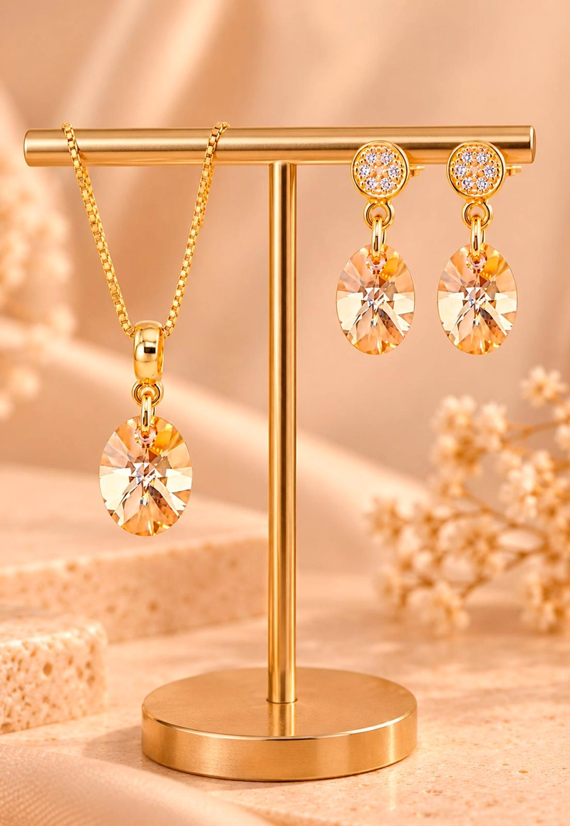 CONJUNTO JOYAS MONTERO PRAGA GOLD CRISTALES GENUINOS GOLDEN SHADOW - 6