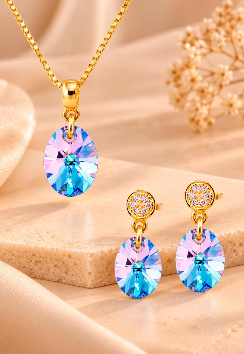 CONJUNTO JOYAS MONTERO PRAGA GOLD CRISTALES GENUINOS VITRAL LIGHT - 2