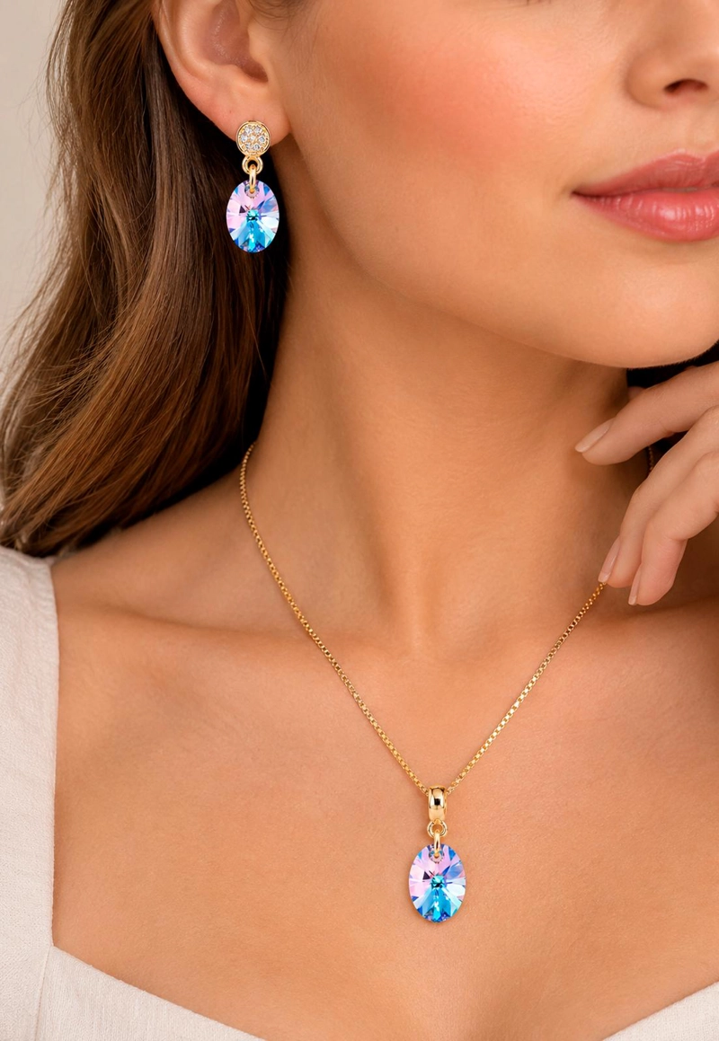 CONJUNTO JOYAS MONTERO PRAGA GOLD CRISTALES GENUINOS VITRAL LIGHT - 4