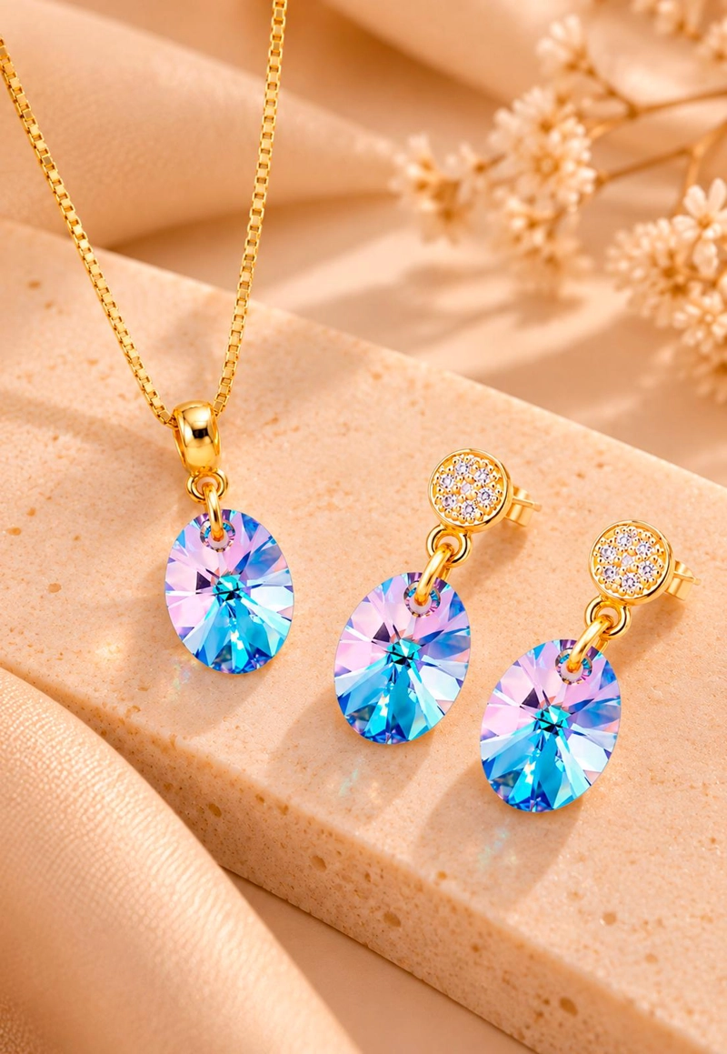 CONJUNTO JOYAS MONTERO PRAGA GOLD CRISTALES GENUINOS VITRAL LIGHT - 5