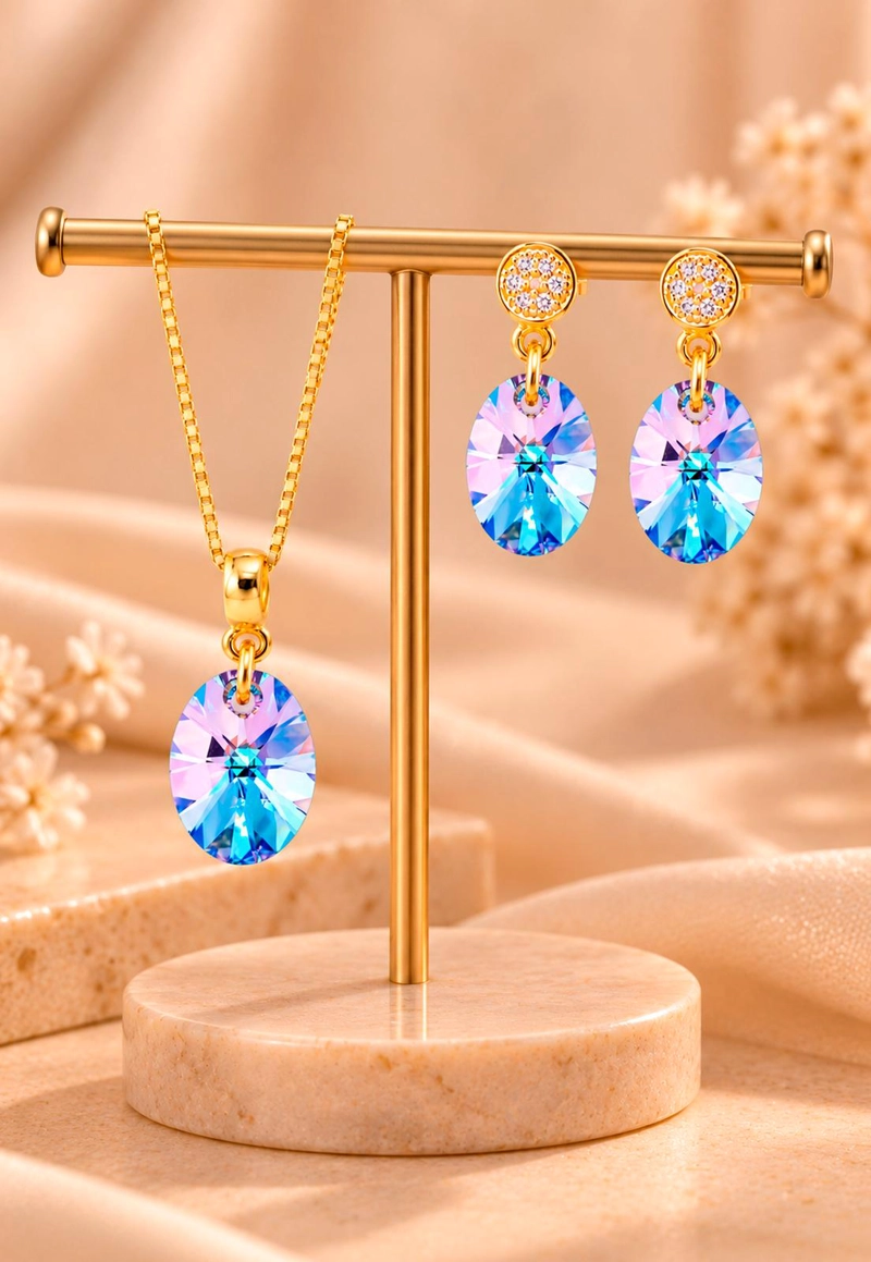 CONJUNTO JOYAS MONTERO PRAGA GOLD CRISTALES GENUINOS VITRAL LIGHT - 6