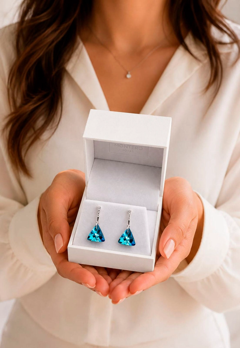 AROS JOYAS MONTERO TRINIDAD PLATA 925 CRISTALES GENUINOS BERMUDA BLUE - 3