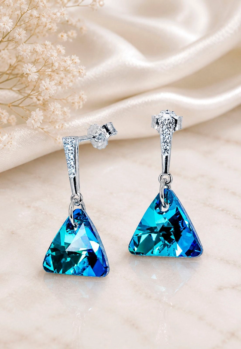AROS JOYAS MONTERO TRINIDAD PLATA 925 CRISTALES GENUINOS BERMUDA BLUE - 4