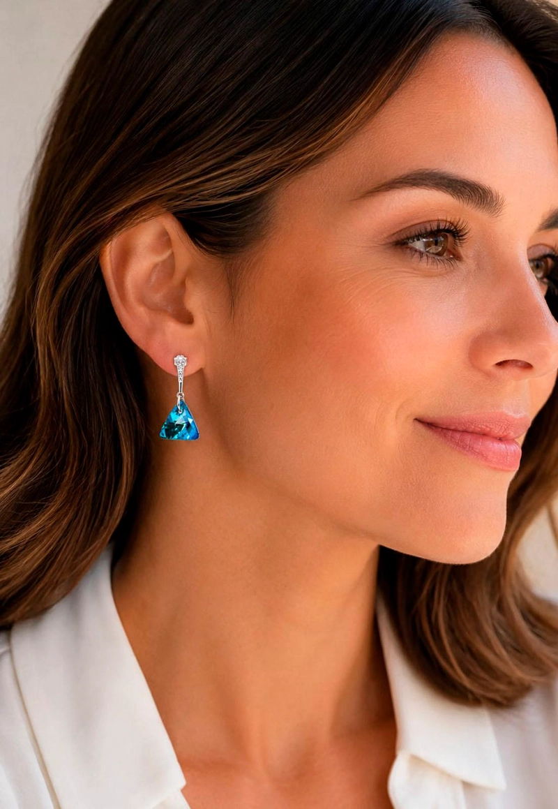 AROS JOYAS MONTERO TRINIDAD PLATA 925 CRISTALES GENUINOS BERMUDA BLUE - 5