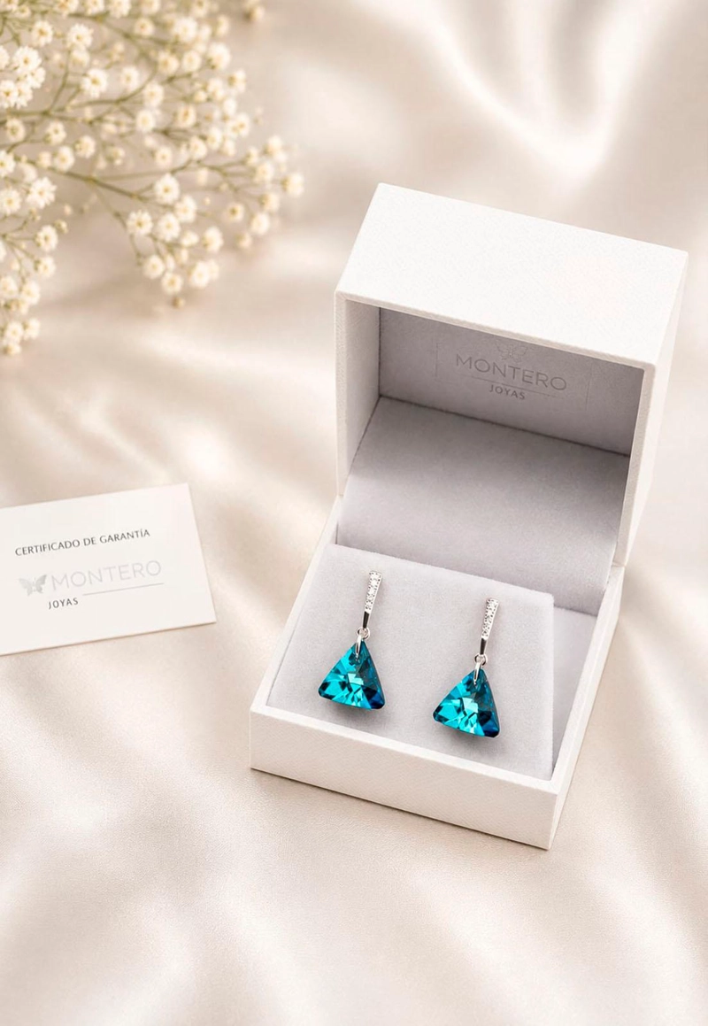 AROS JOYAS MONTERO TRINIDAD PLATA 925 CRISTALES GENUINOS BERMUDA BLUE - 6