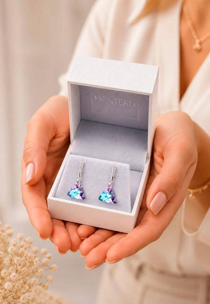 AROS JOYAS MONTERO TRINIDAD PLATA 925 CRISTALES GENUINOS VITRAL LIGHT - 5