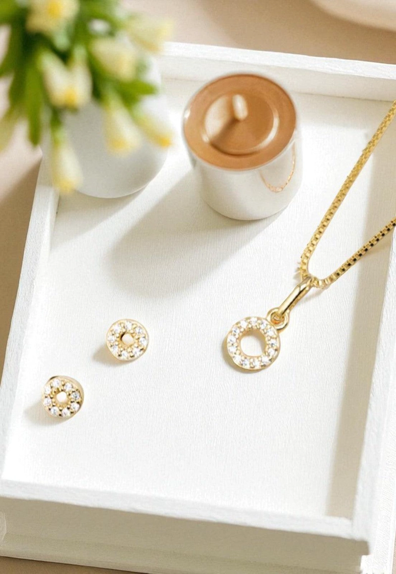 CONJUNTO JOYAS MONTERO CORONA GOLD MICROCIRCONES - 2