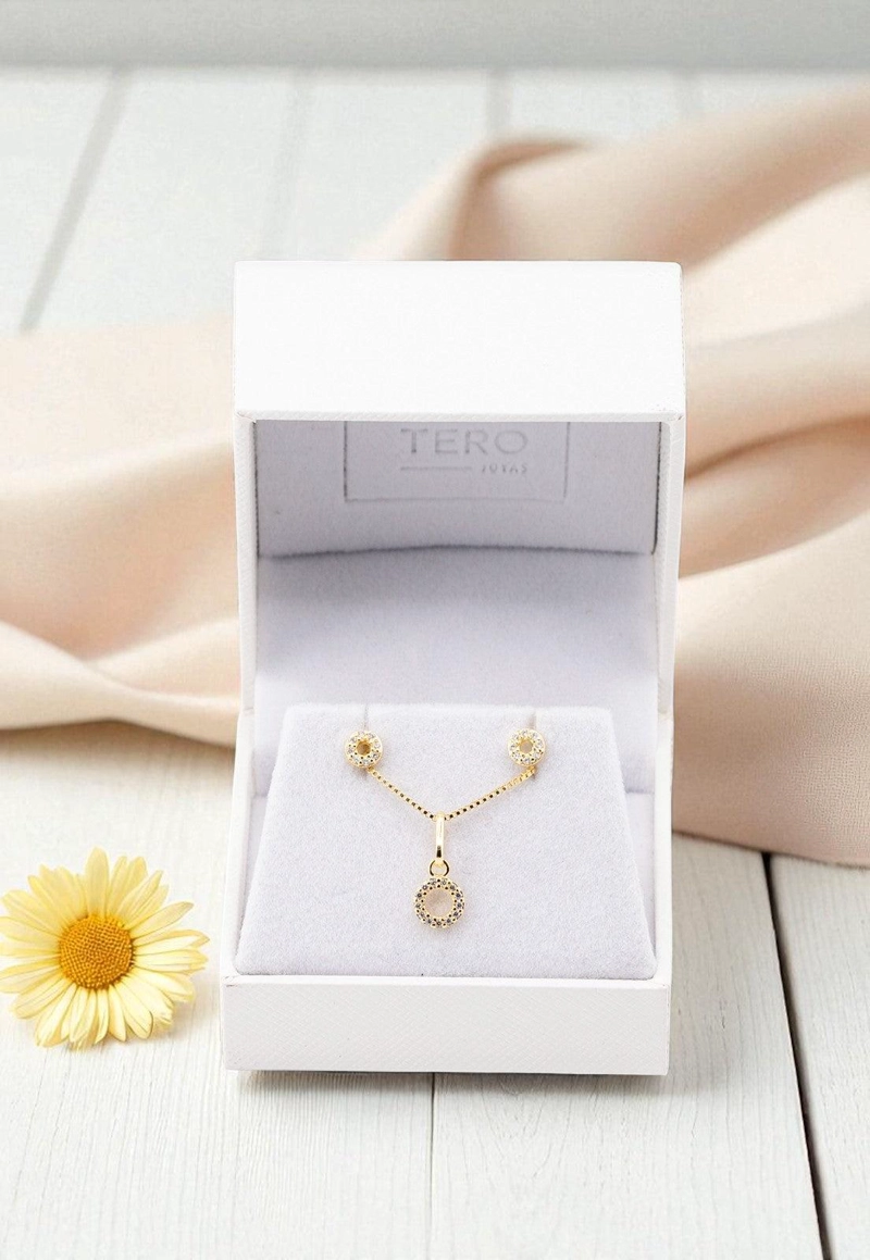 CONJUNTO JOYAS MONTERO CORONA GOLD MICROCIRCONES - 5