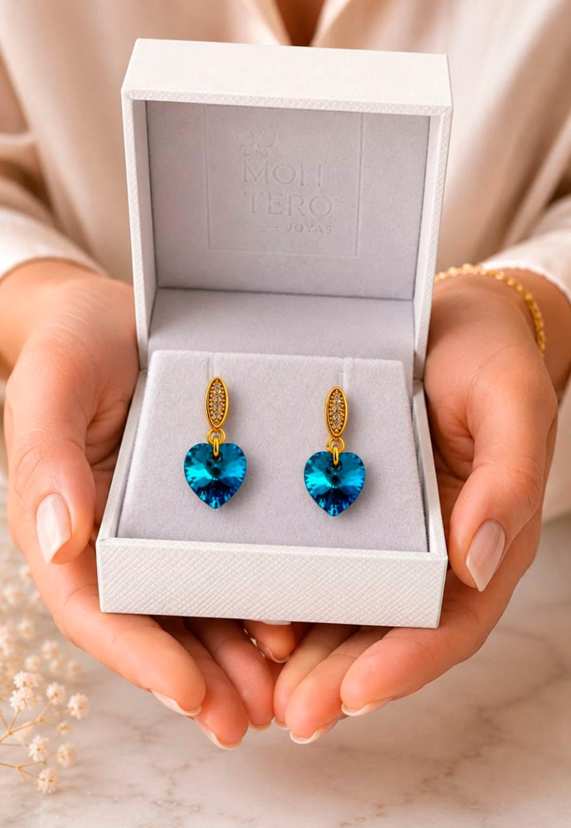 AROS ROMANCE GOLD 24K CRISTAL SWAROVSKI® BERMUDA BLUE - 7