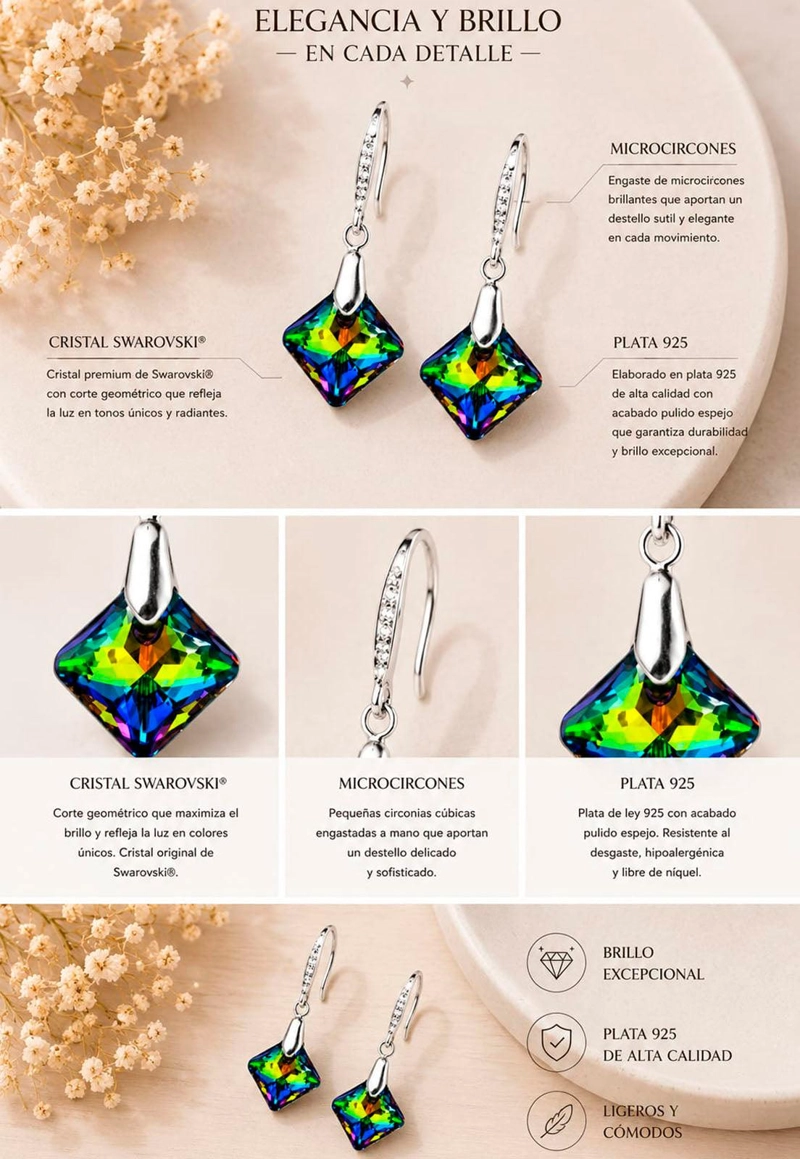 AROS CRISTINA PLATA 925 CRISTAL SWAROVSKI® VITRAL MEDIUM - 6