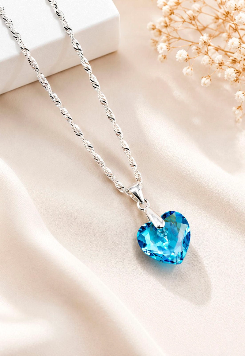 COLLAR AMOR PLATA 925 CRISTAL  SWAROVSKI AQUAMARINE - 2