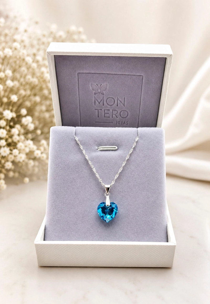 COLLAR AMOR PLATA 925 CRISTAL  SWAROVSKI AQUAMARINE - 4