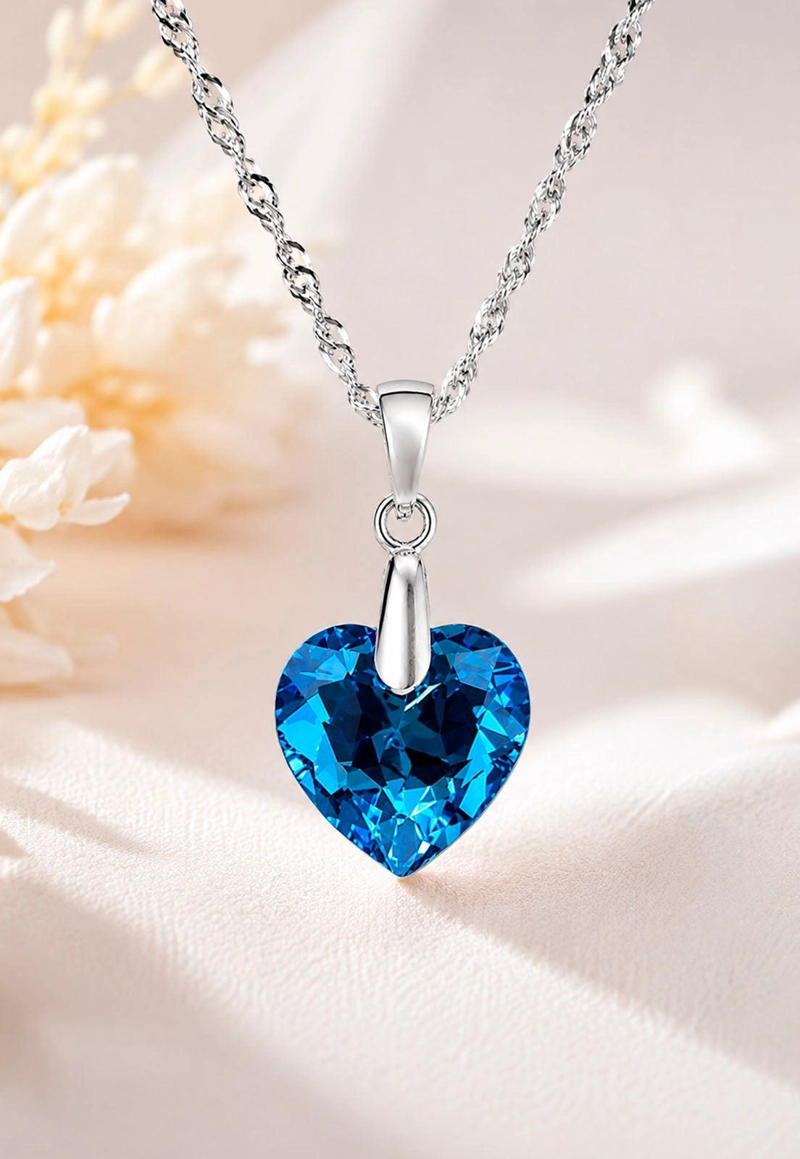 COLLAR AMOR PLATA 925 CRISTAL  SWAROVSKI AQUAMARINE - 5