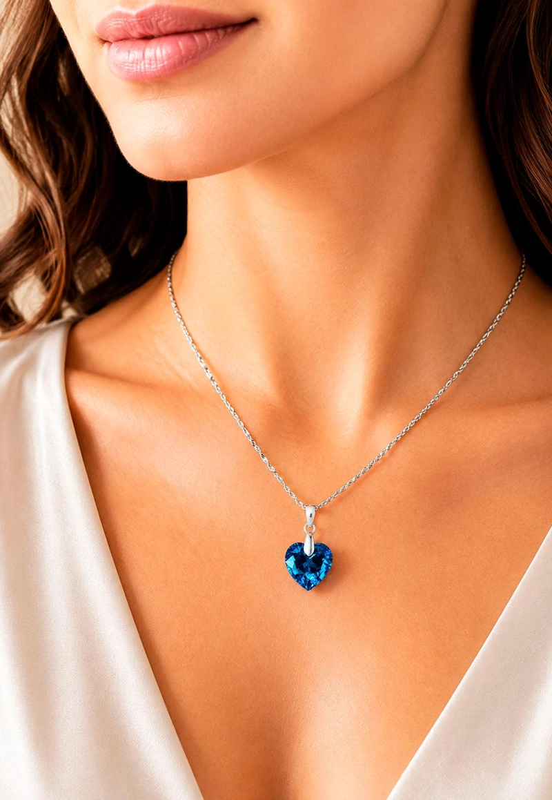 COLLAR AMOR PLATA 925 CRISTAL  SWAROVSKI AQUAMARINE - 6