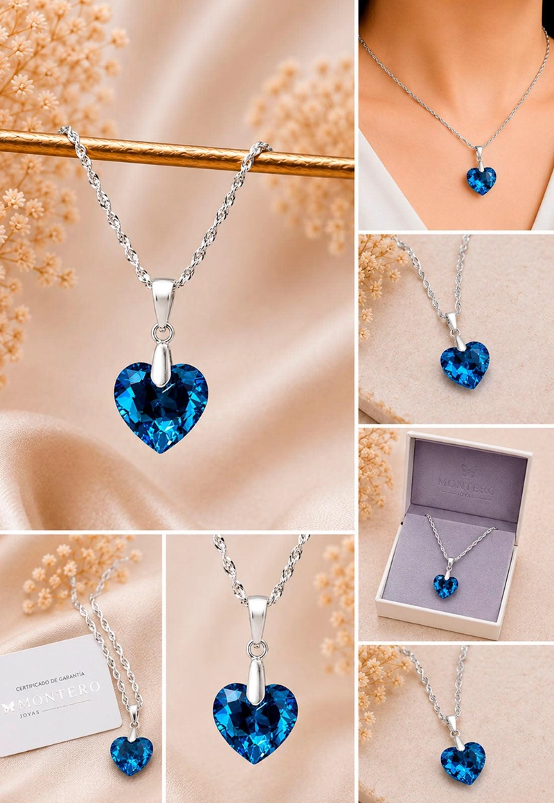 COLLAR AMOR PLATA 925 CRISTAL  SWAROVSKI AQUAMARINE - 7