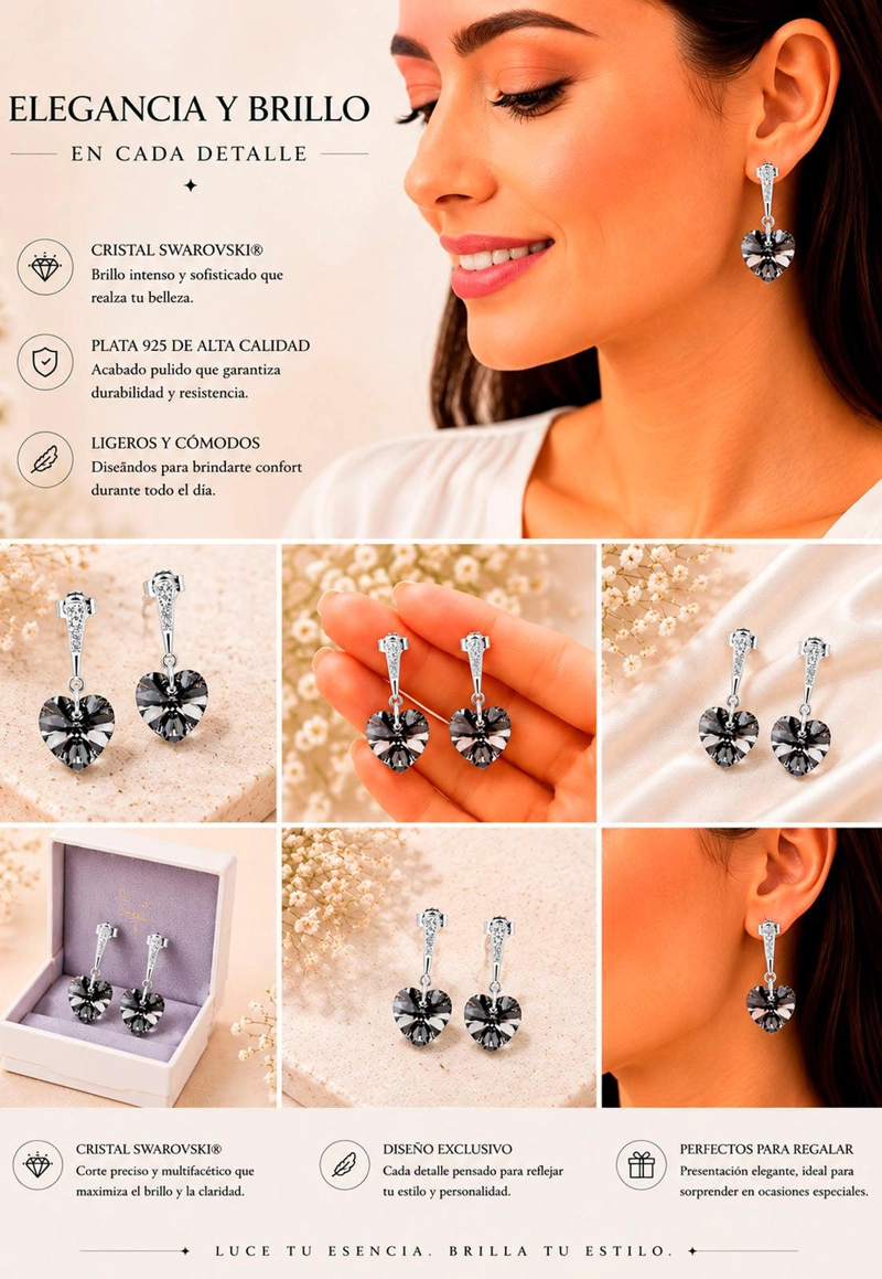 AROS ROMANCE PLATA 925 CRISTAL SWAROVSKI® SILVER NIGHT - 8