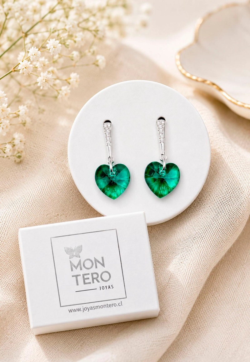 AROS ROMANCE PLATA 925 CRISTAL SWAROVSKI® EMERALD - 2