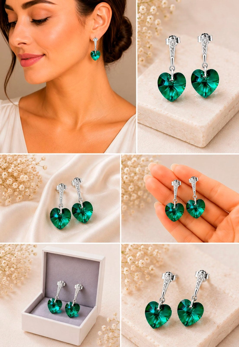 AROS ROMANCE PLATA 925 CRISTAL SWAROVSKI® EMERALD - 3