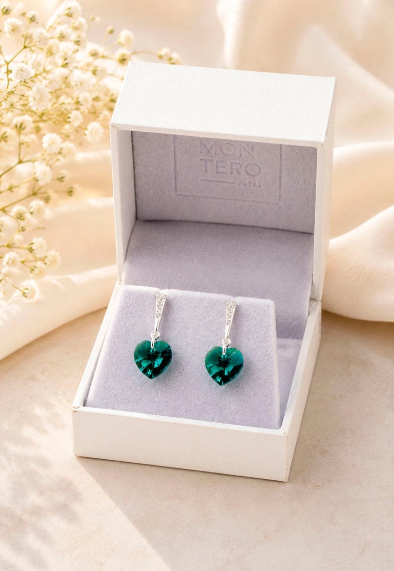 AROS ROMANCE PLATA 925 CRISTAL SWAROVSKI® EMERALD - 4